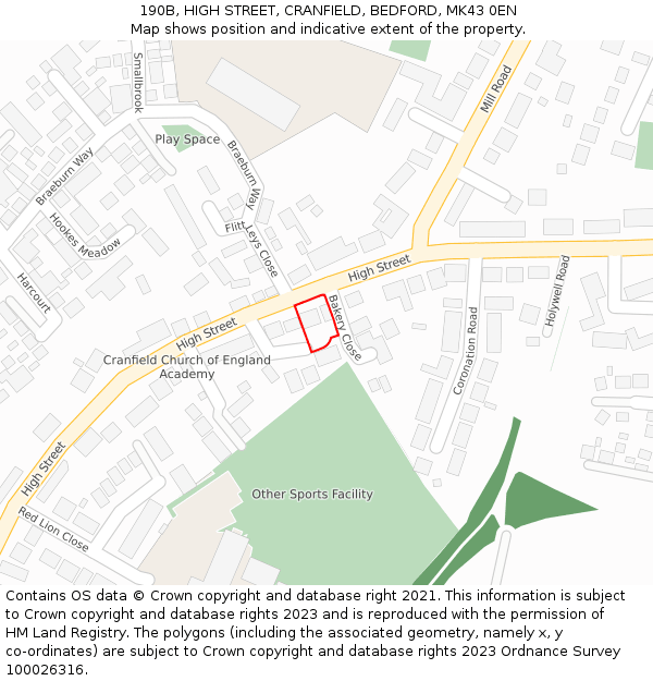 190B, HIGH STREET, CRANFIELD, BEDFORD, MK43 0EN: Location map and indicative extent of plot