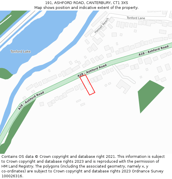 191, ASHFORD ROAD, CANTERBURY, CT1 3XS: Location map and indicative extent of plot