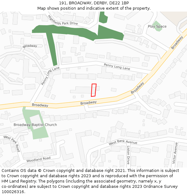 191, BROADWAY, DERBY, DE22 1BP: Location map and indicative extent of plot