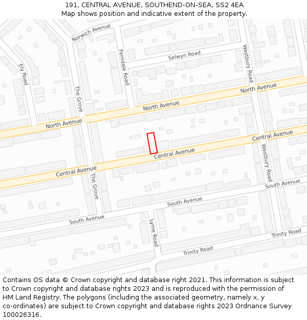 191, CENTRAL AVENUE, SOUTHEND-ON-SEA, SS2 4EA: Location map and indicative extent of plot