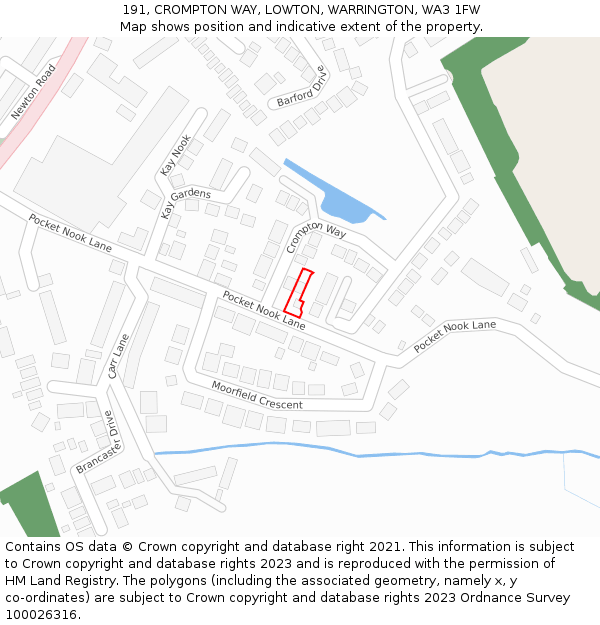 191, CROMPTON WAY, LOWTON, WARRINGTON, WA3 1FW: Location map and indicative extent of plot