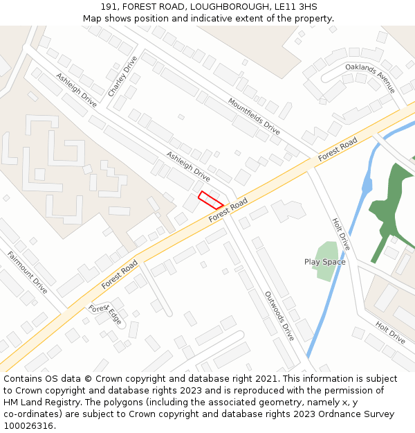 191, FOREST ROAD, LOUGHBOROUGH, LE11 3HS: Location map and indicative extent of plot