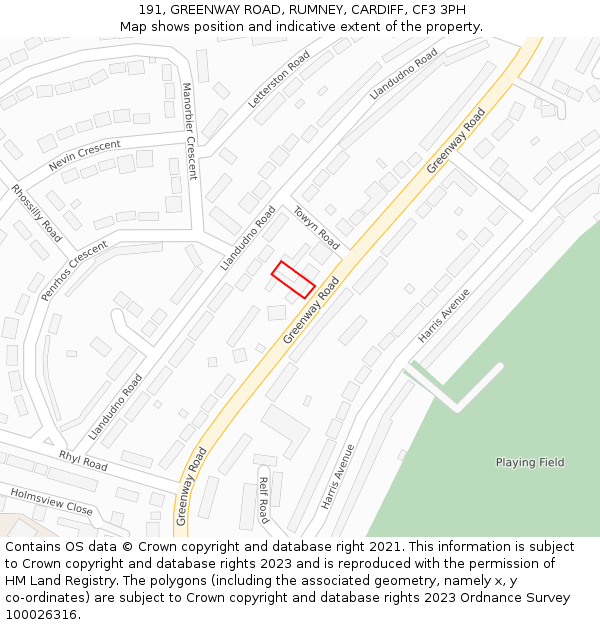 191, GREENWAY ROAD, RUMNEY, CARDIFF, CF3 3PH: Location map and indicative extent of plot