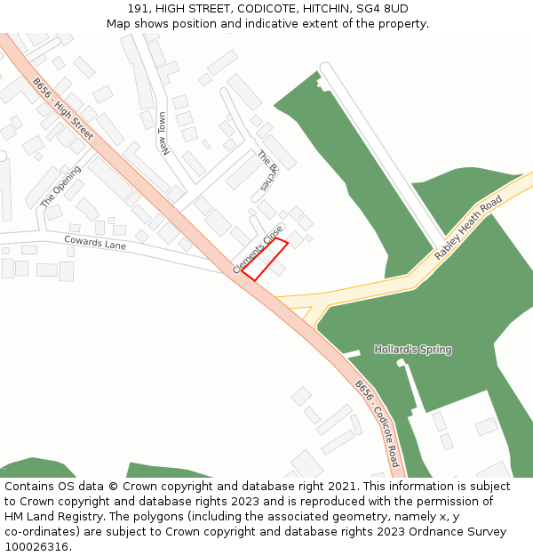 191, HIGH STREET, CODICOTE, HITCHIN, SG4 8UD: Location map and indicative extent of plot