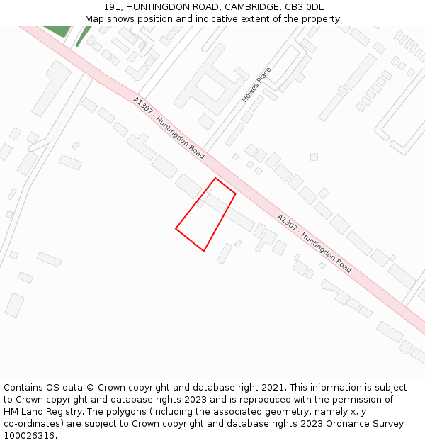 191, HUNTINGDON ROAD, CAMBRIDGE, CB3 0DL: Location map and indicative extent of plot