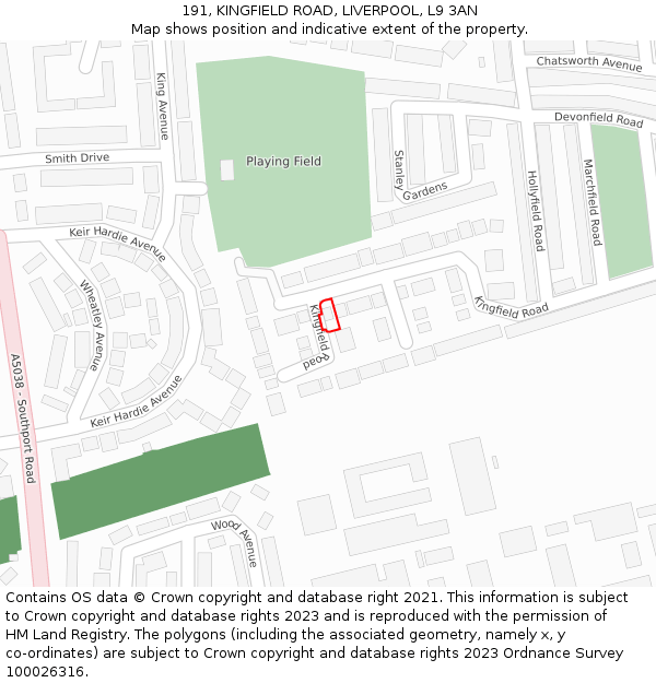 191, KINGFIELD ROAD, LIVERPOOL, L9 3AN: Location map and indicative extent of plot