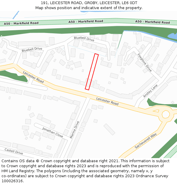 191, LEICESTER ROAD, GROBY, LEICESTER, LE6 0DT: Location map and indicative extent of plot