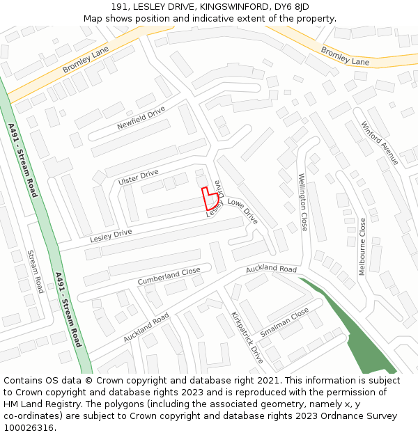 191, LESLEY DRIVE, KINGSWINFORD, DY6 8JD: Location map and indicative extent of plot