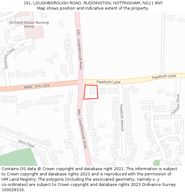 191, LOUGHBOROUGH ROAD, RUDDINGTON, NOTTINGHAM, NG11 6NY: Location map and indicative extent of plot