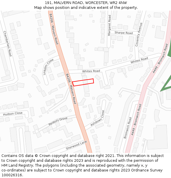 191, MALVERN ROAD, WORCESTER, WR2 4NW: Location map and indicative extent of plot