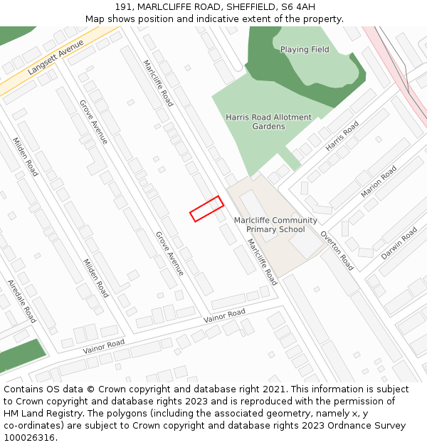 191, MARLCLIFFE ROAD, SHEFFIELD, S6 4AH: Location map and indicative extent of plot