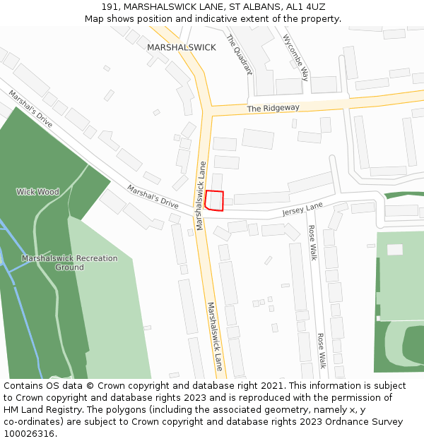 191, MARSHALSWICK LANE, ST ALBANS, AL1 4UZ: Location map and indicative extent of plot