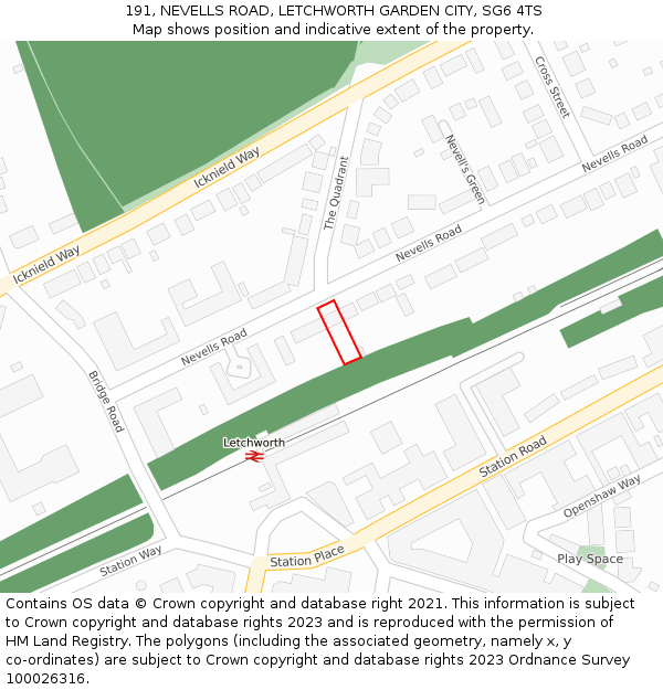 191, NEVELLS ROAD, LETCHWORTH GARDEN CITY, SG6 4TS: Location map and indicative extent of plot