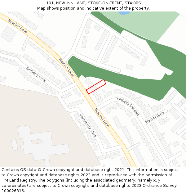 191, NEW INN LANE, STOKE-ON-TRENT, ST4 8PS: Location map and indicative extent of plot