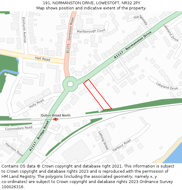 191, NORMANSTON DRIVE, LOWESTOFT, NR32 2PY: Location map and indicative extent of plot