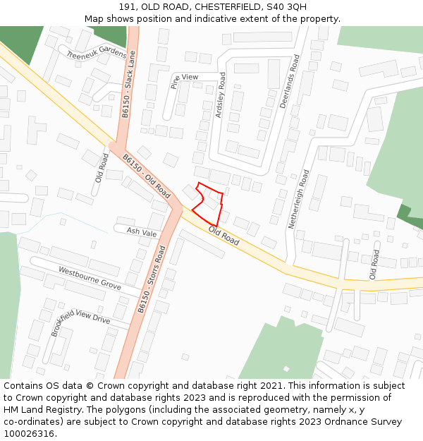 191, OLD ROAD, CHESTERFIELD, S40 3QH: Location map and indicative extent of plot