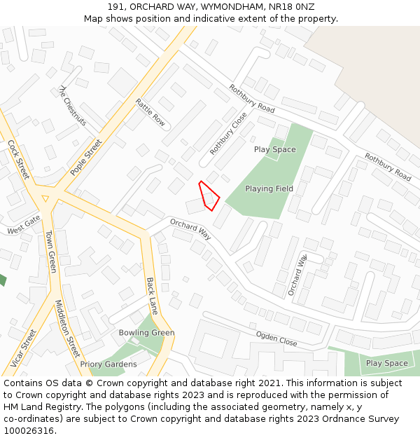 191, ORCHARD WAY, WYMONDHAM, NR18 0NZ: Location map and indicative extent of plot