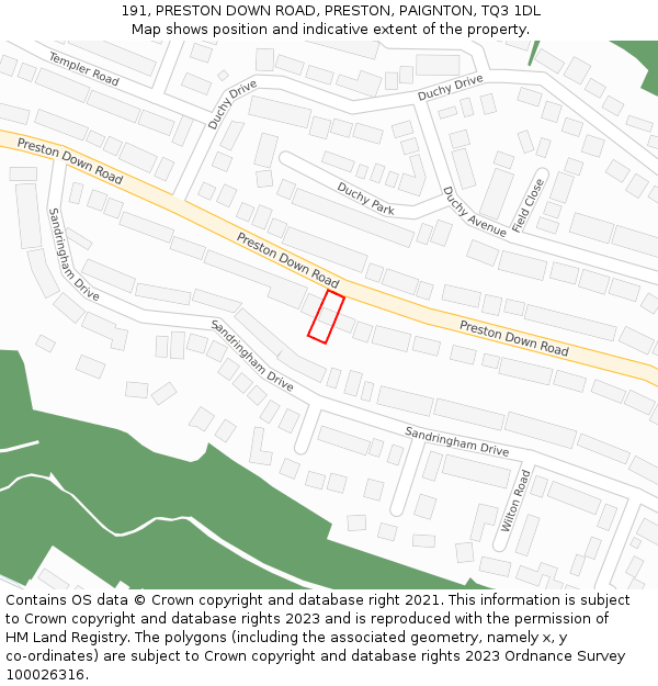 191, PRESTON DOWN ROAD, PRESTON, PAIGNTON, TQ3 1DL: Location map and indicative extent of plot