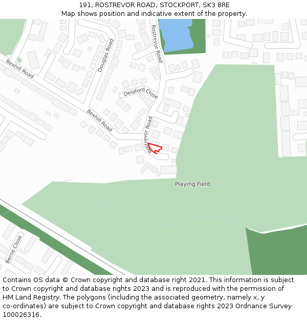 191, ROSTREVOR ROAD, STOCKPORT, SK3 8RE: Location map and indicative extent of plot