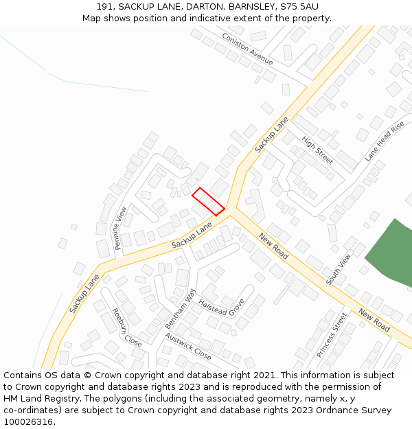 191, SACKUP LANE, DARTON, BARNSLEY, S75 5AU: Location map and indicative extent of plot