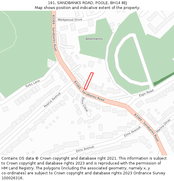 191, SANDBANKS ROAD, POOLE, BH14 8EJ: Location map and indicative extent of plot