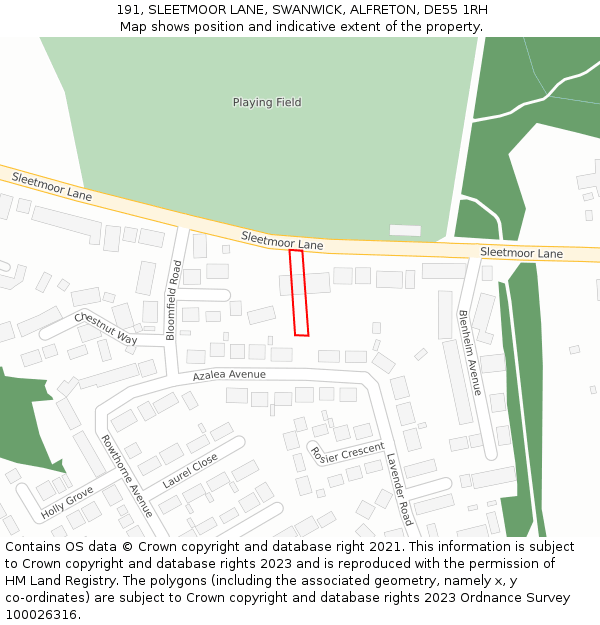 191, SLEETMOOR LANE, SWANWICK, ALFRETON, DE55 1RH: Location map and indicative extent of plot