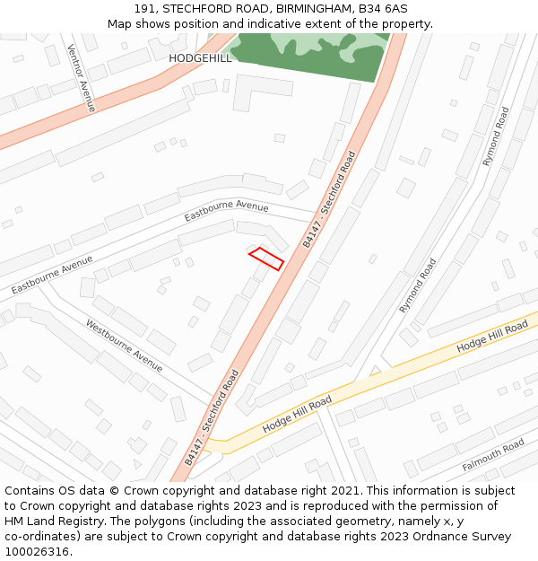 191, STECHFORD ROAD, BIRMINGHAM, B34 6AS: Location map and indicative extent of plot