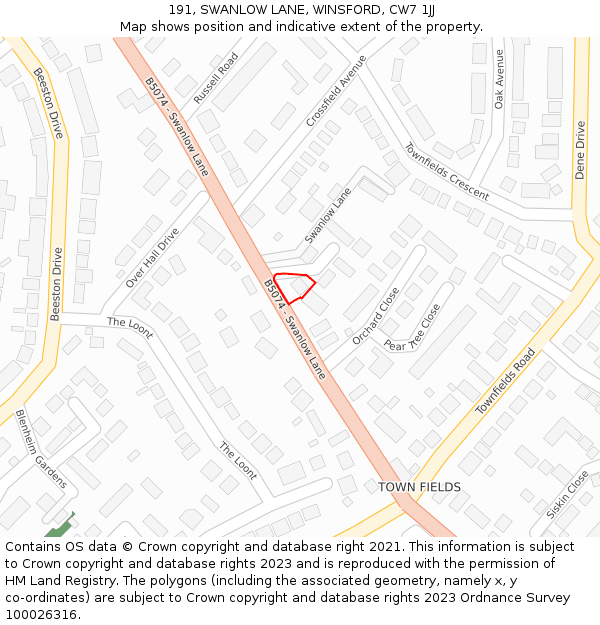 191, SWANLOW LANE, WINSFORD, CW7 1JJ: Location map and indicative extent of plot