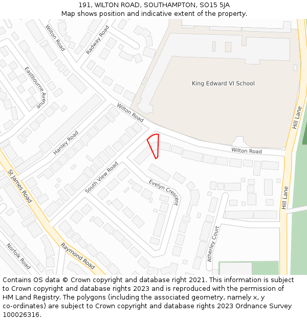 191, WILTON ROAD, SOUTHAMPTON, SO15 5JA: Location map and indicative extent of plot