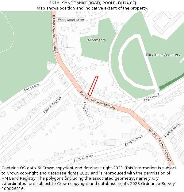 191A, SANDBANKS ROAD, POOLE, BH14 8EJ: Location map and indicative extent of plot