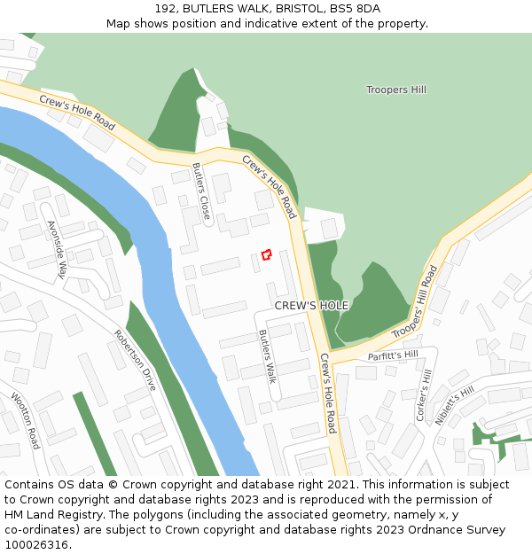 192, BUTLERS WALK, BRISTOL, BS5 8DA: Location map and indicative extent of plot