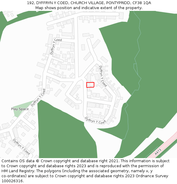 192, DYFFRYN Y COED, CHURCH VILLAGE, PONTYPRIDD, CF38 1QA: Location map and indicative extent of plot