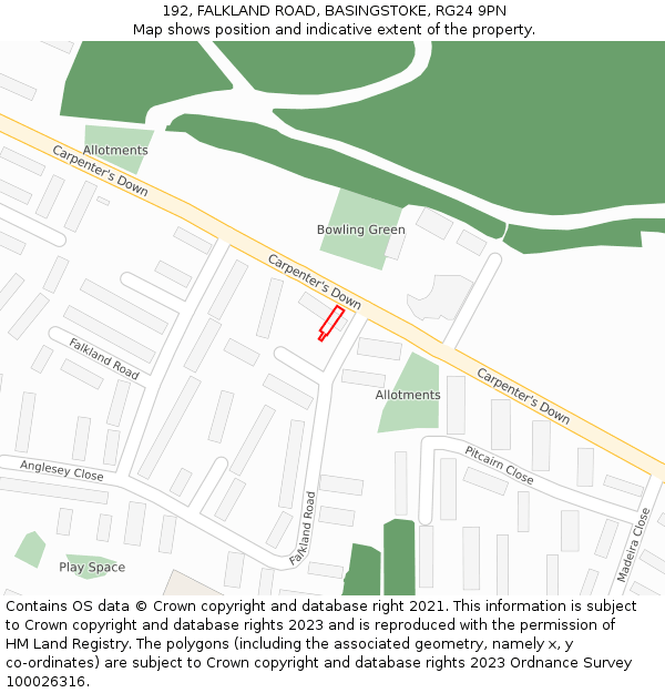 192, FALKLAND ROAD, BASINGSTOKE, RG24 9PN: Location map and indicative extent of plot