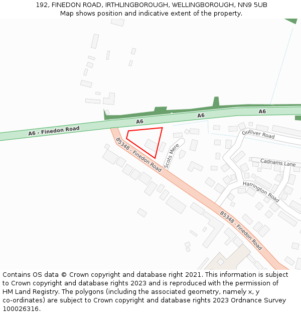 192, FINEDON ROAD, IRTHLINGBOROUGH, WELLINGBOROUGH, NN9 5UB: Location map and indicative extent of plot