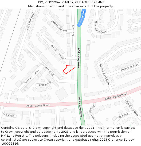 192, KINGSWAY, GATLEY, CHEADLE, SK8 4NT: Location map and indicative extent of plot