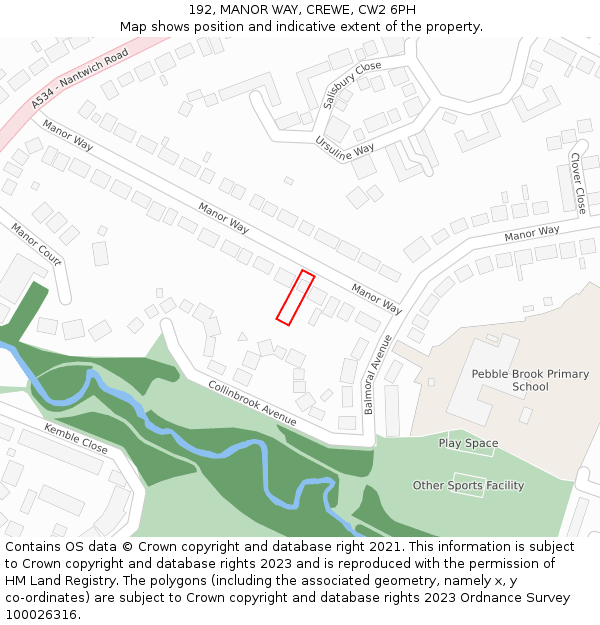 192, MANOR WAY, CREWE, CW2 6PH: Location map and indicative extent of plot
