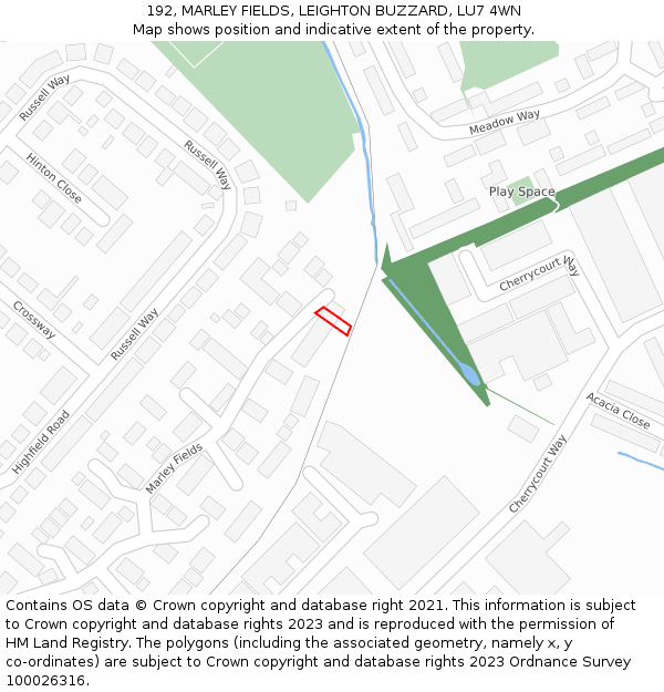 192, MARLEY FIELDS, LEIGHTON BUZZARD, LU7 4WN: Location map and indicative extent of plot