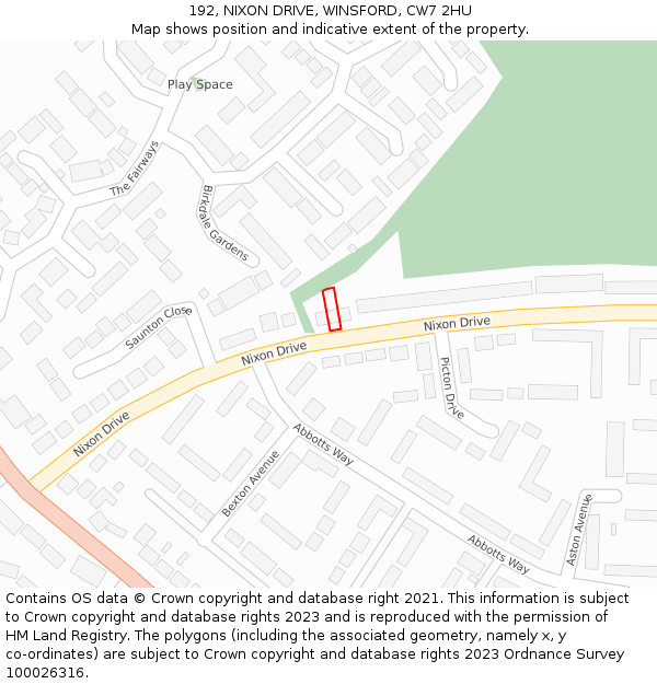 192, NIXON DRIVE, WINSFORD, CW7 2HU: Location map and indicative extent of plot
