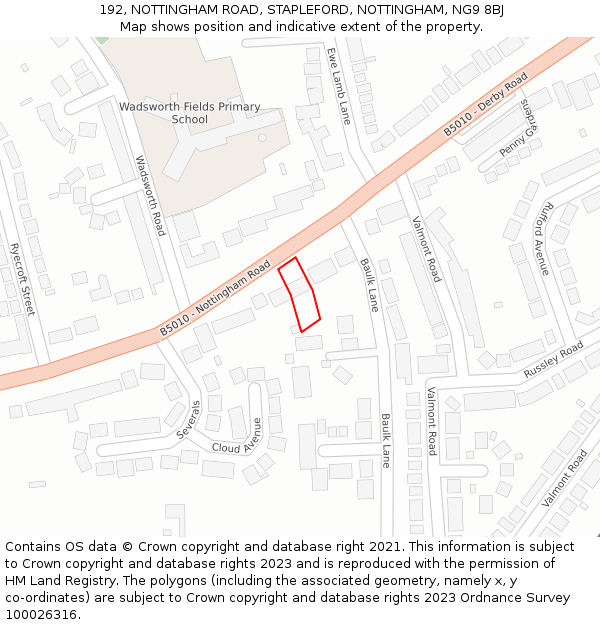 192, NOTTINGHAM ROAD, STAPLEFORD, NOTTINGHAM, NG9 8BJ: Location map and indicative extent of plot