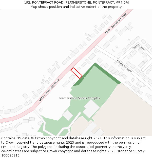 192, PONTEFRACT ROAD, FEATHERSTONE, PONTEFRACT, WF7 5AJ: Location map and indicative extent of plot