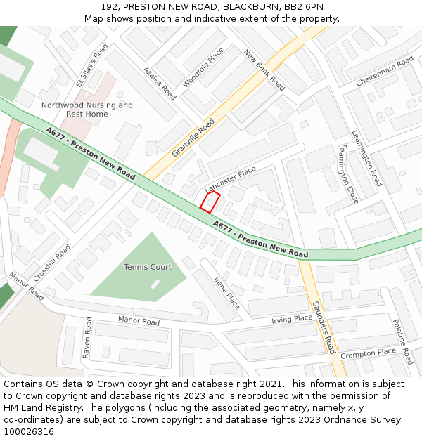 192, PRESTON NEW ROAD, BLACKBURN, BB2 6PN: Location map and indicative extent of plot