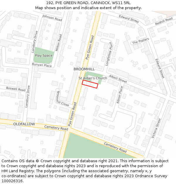 192, PYE GREEN ROAD, CANNOCK, WS11 5RL: Location map and indicative extent of plot