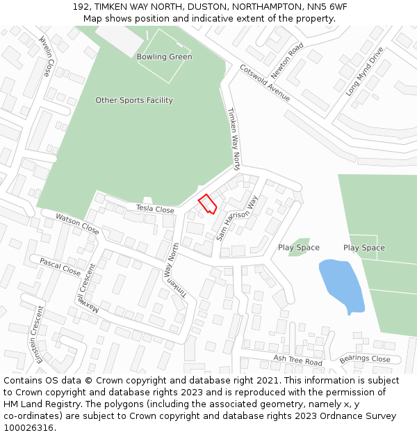 192, TIMKEN WAY NORTH, DUSTON, NORTHAMPTON, NN5 6WF: Location map and indicative extent of plot