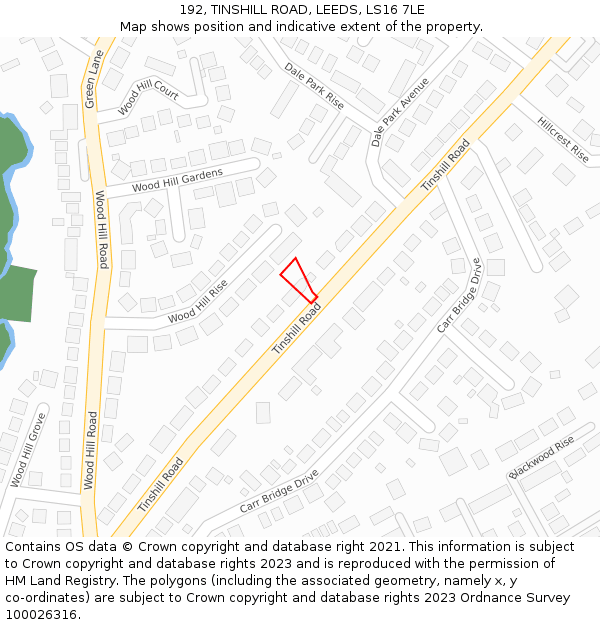 192, TINSHILL ROAD, LEEDS, LS16 7LE: Location map and indicative extent of plot