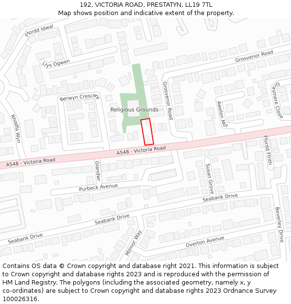 192, VICTORIA ROAD, PRESTATYN, LL19 7TL: Location map and indicative extent of plot