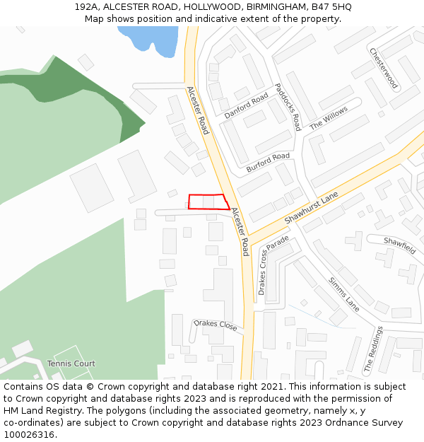 192A, ALCESTER ROAD, HOLLYWOOD, BIRMINGHAM, B47 5HQ: Location map and indicative extent of plot