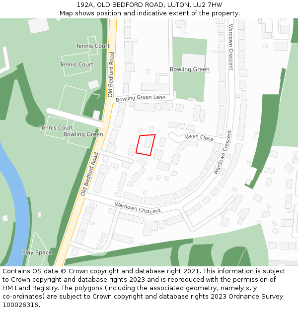 192A, OLD BEDFORD ROAD, LUTON, LU2 7HW: Location map and indicative extent of plot