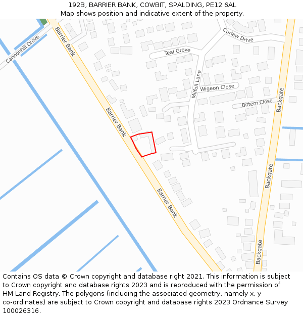 192B, BARRIER BANK, COWBIT, SPALDING, PE12 6AL: Location map and indicative extent of plot