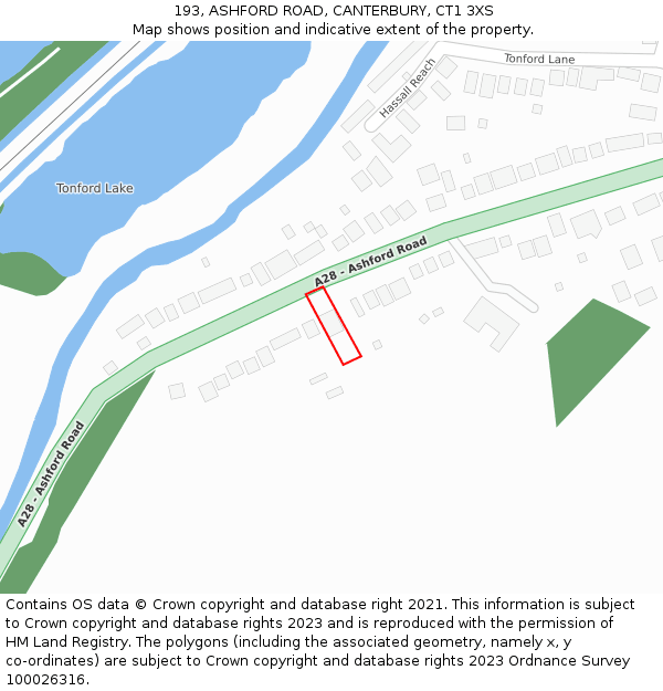 193, ASHFORD ROAD, CANTERBURY, CT1 3XS: Location map and indicative extent of plot