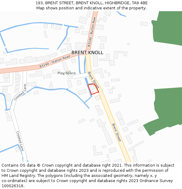193, BRENT STREET, BRENT KNOLL, HIGHBRIDGE, TA9 4BE: Location map and indicative extent of plot